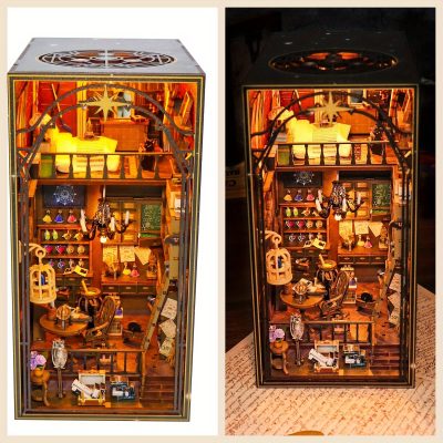 Home Log Decorating DIY Mini House Book Nook With LED Light
