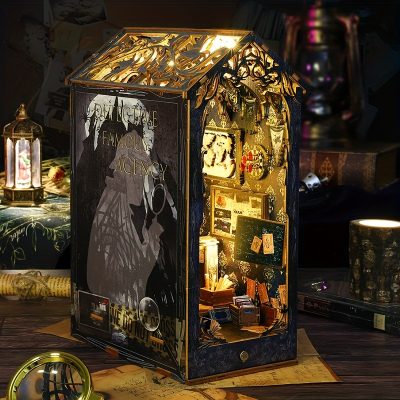 3D Wooden Detective Name Society Book Stand with Sensor Light - DIY
