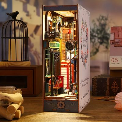 DIY Wood Book Nook Kit, DIY Miniature Dollhouse KitWith Sensor Light