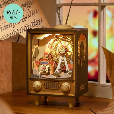 Sunset amusement park wooden assembled music box three-dimensional puzzle diy handmade toy music box
