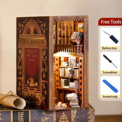 DIY Book Nook Miniatures Shelf Insert Dollhouse Model Roombox Building Kit
